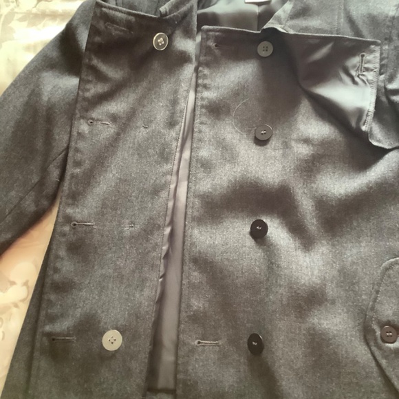 Harvé Benard Charcoal Grey Petite Military-Style Short Trench Wool Jacket - Picture 8 of 13